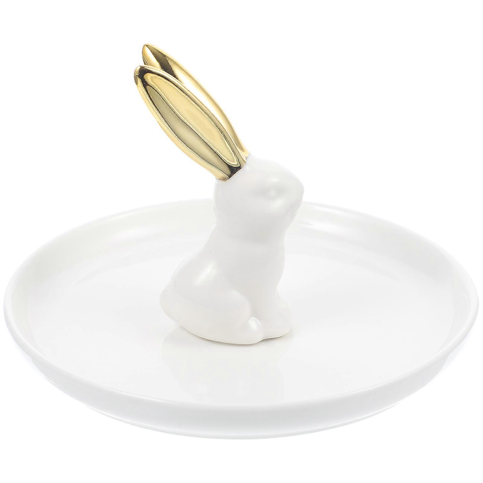 Decorative Ceramic Jewelry Tray Rabbit Style for Desktop Use 2Pcs