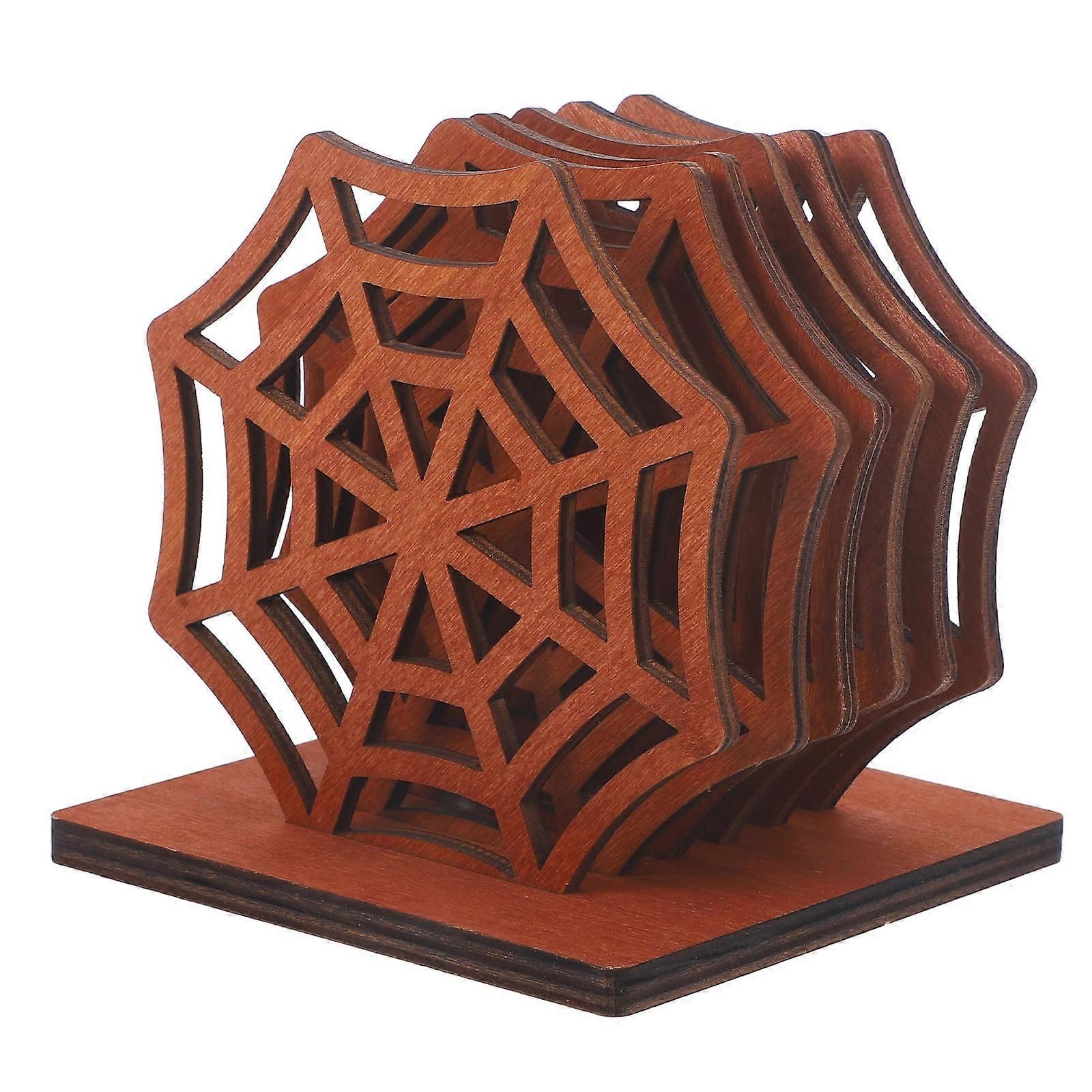 Wooden Spider Web Halloween Coasters for Insulation 4Sets