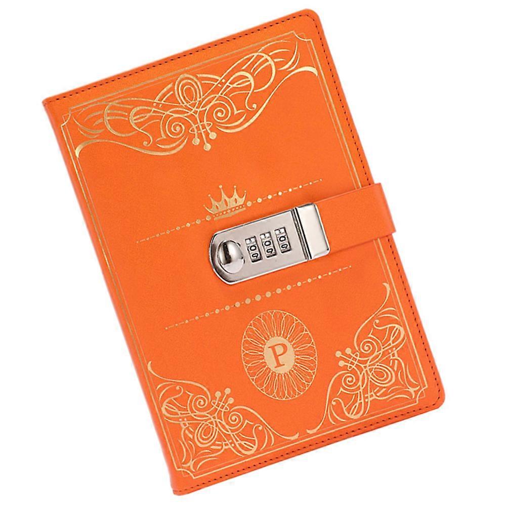 Code Lock Journal with PU Cover for Writing 1Pcs Orange Vintage