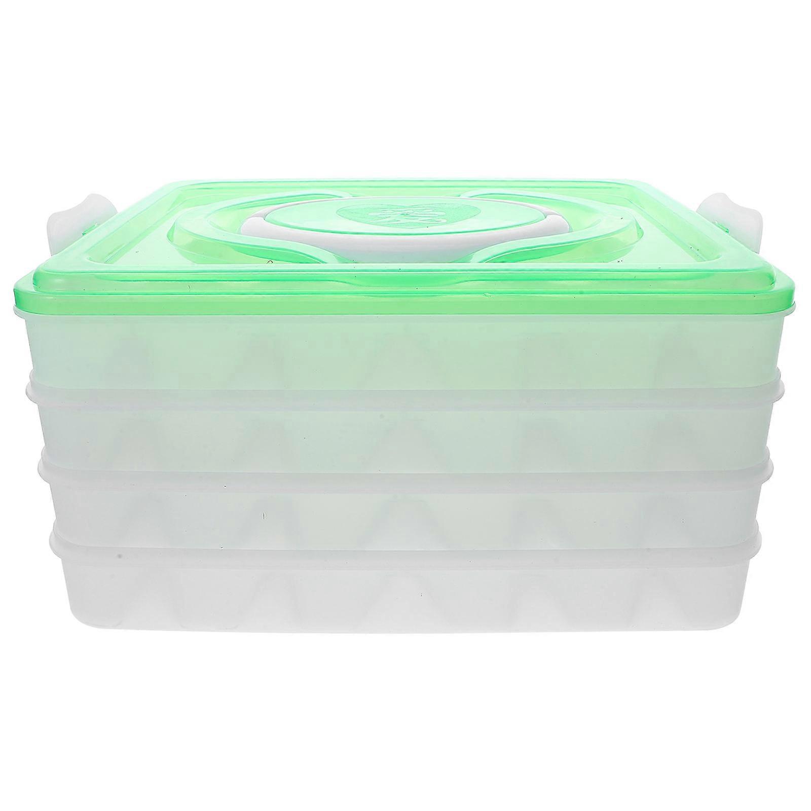 Refrigerator Fresh-Keeping Box Dumpling Organizer Green Portable Stackable Container 1Pack for House Keeping