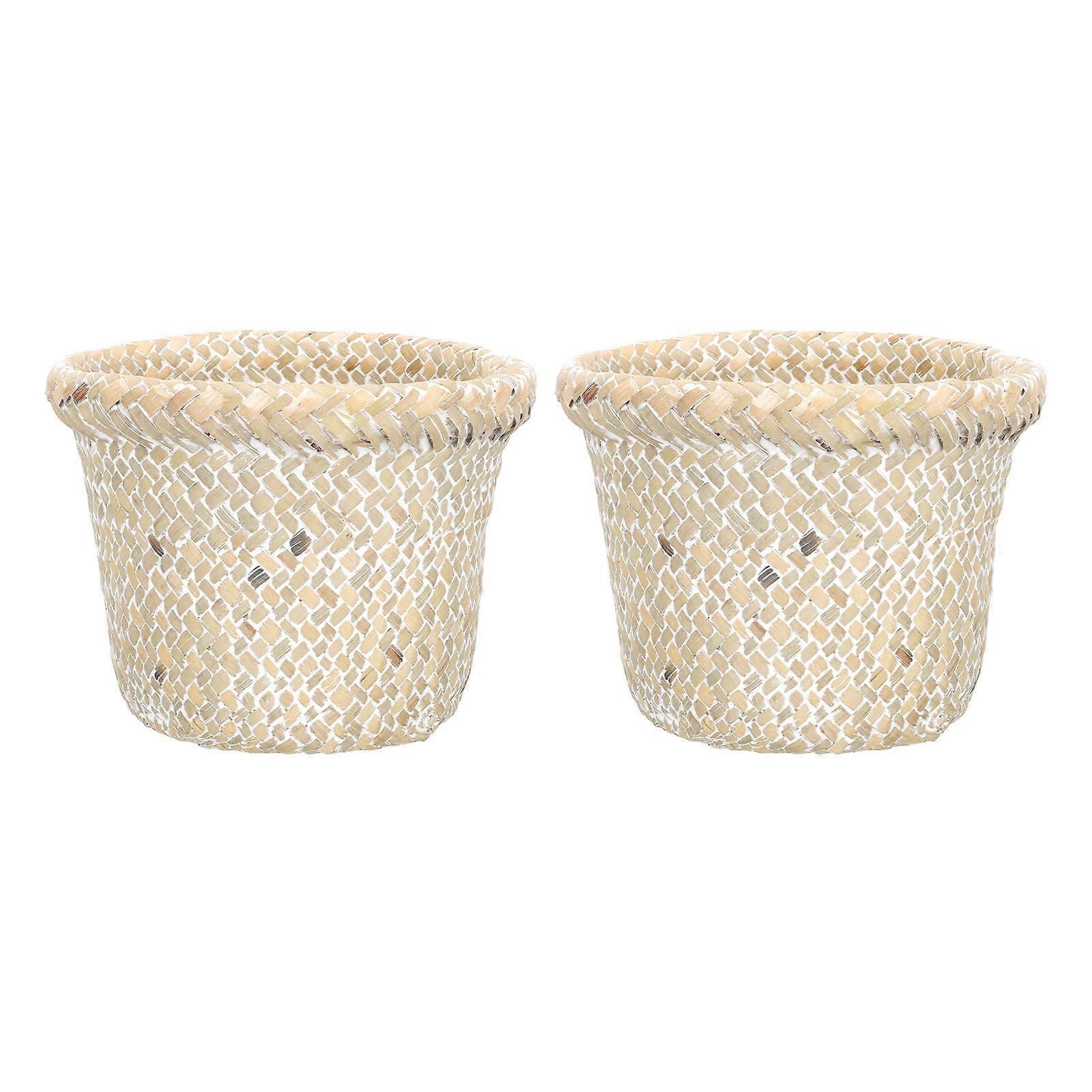 White Seegrass Woven Buckets for Desktop Storage 6Pcs Set