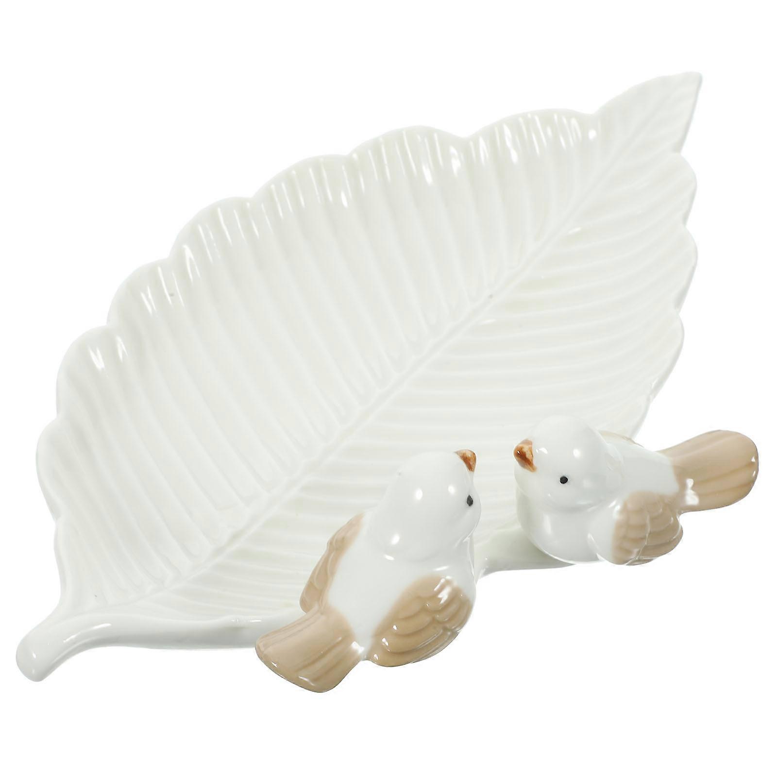 White Ceramic Leaf Jewelry Dish Tray for Storage Use 5Pcs