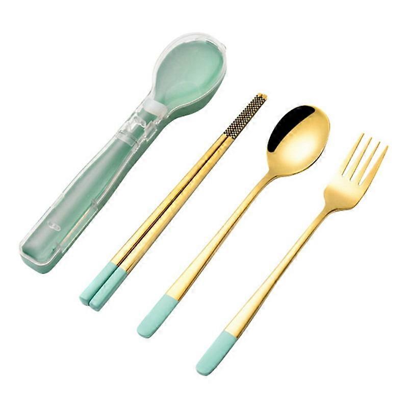 3pcs Stainless Steel Dinnerware Set Flatware Camping Travel Sets Chopsticks Fork Spoon Cutlery Case Tableware Blue