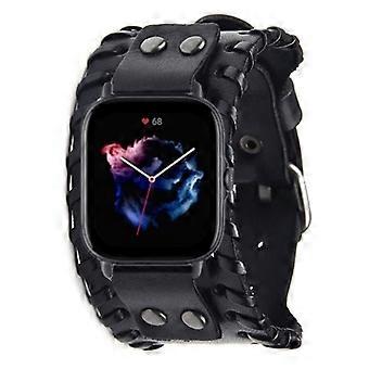 Kompatibel med Huami Amazfit GTS 4/3/2/2 mini/Bip klokkerem, naglete punk-stil 20 mm kuskinnrem