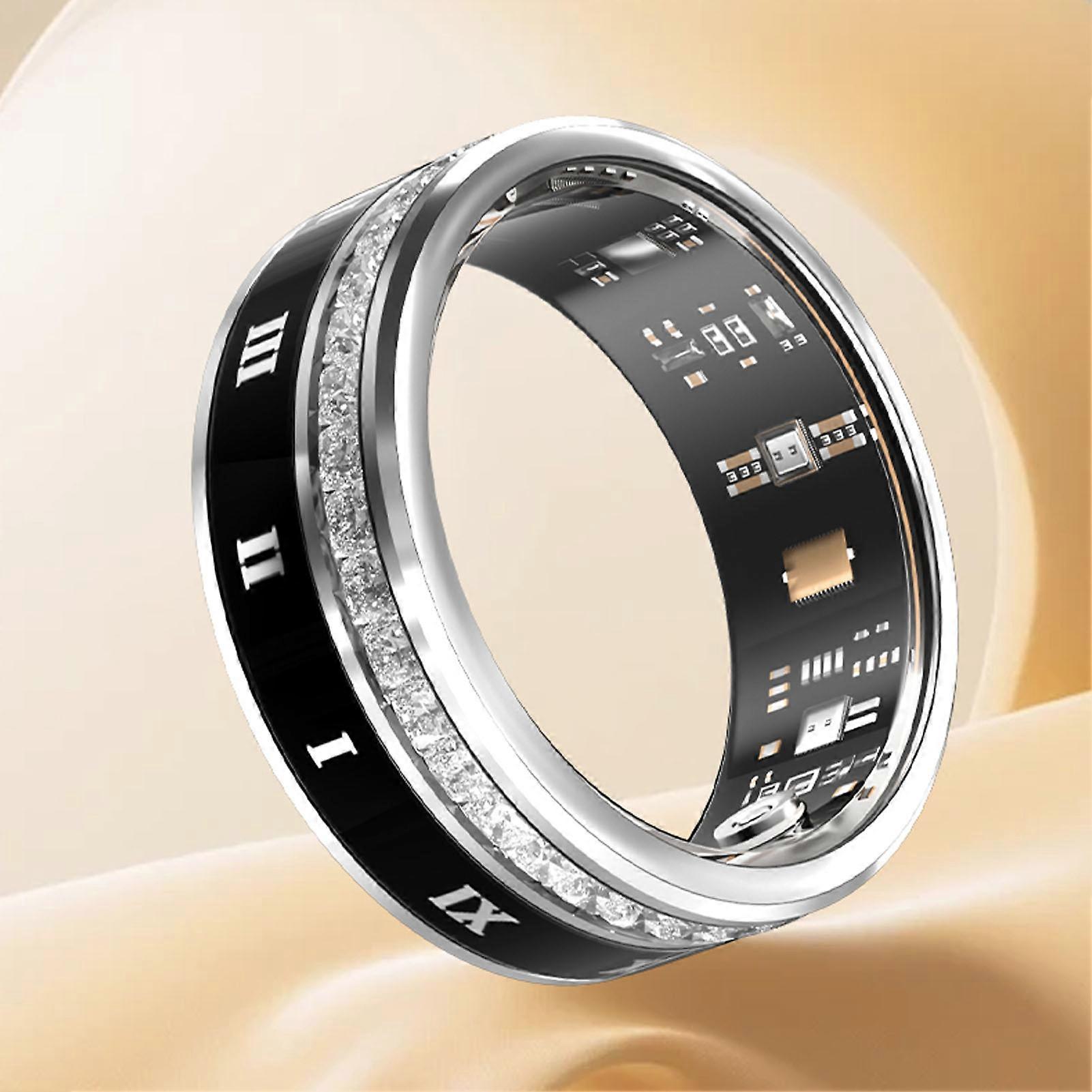 Smart Ring Health Tracker IP68 Water Resistant Bluetooth 5.1 Sports Fitness Tracker Step Count Ring With Charging Case Unisex Silver Inner Diameter 1