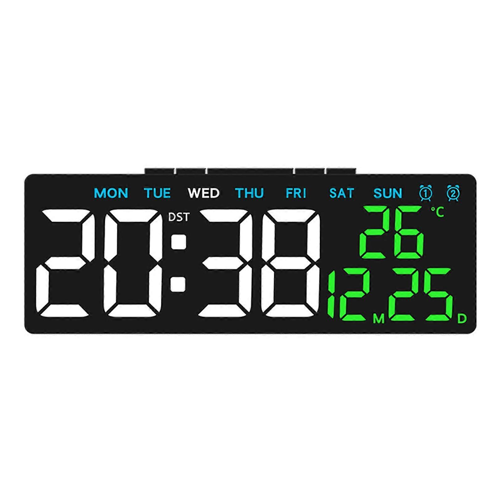 Multifunctional Wall Mounted LED Digital Clock With Adjustable Brightness For Office Use Black Shell White Display