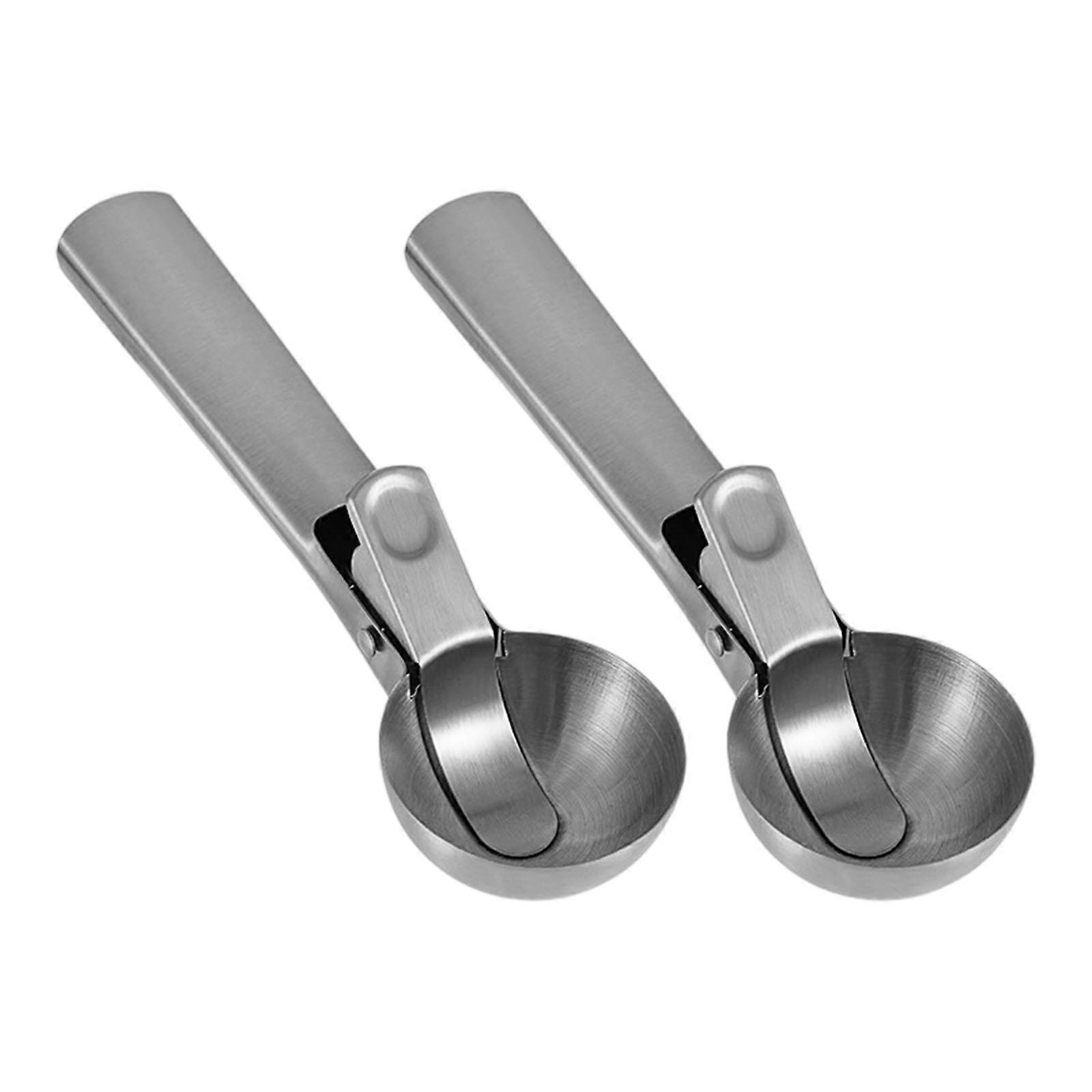2PCS Stainless Steel Ice Cream Scoops Nonstick Triggers Design Effortlessly Scooping For Freezing Yogurts Sorbets Cakes  Silver