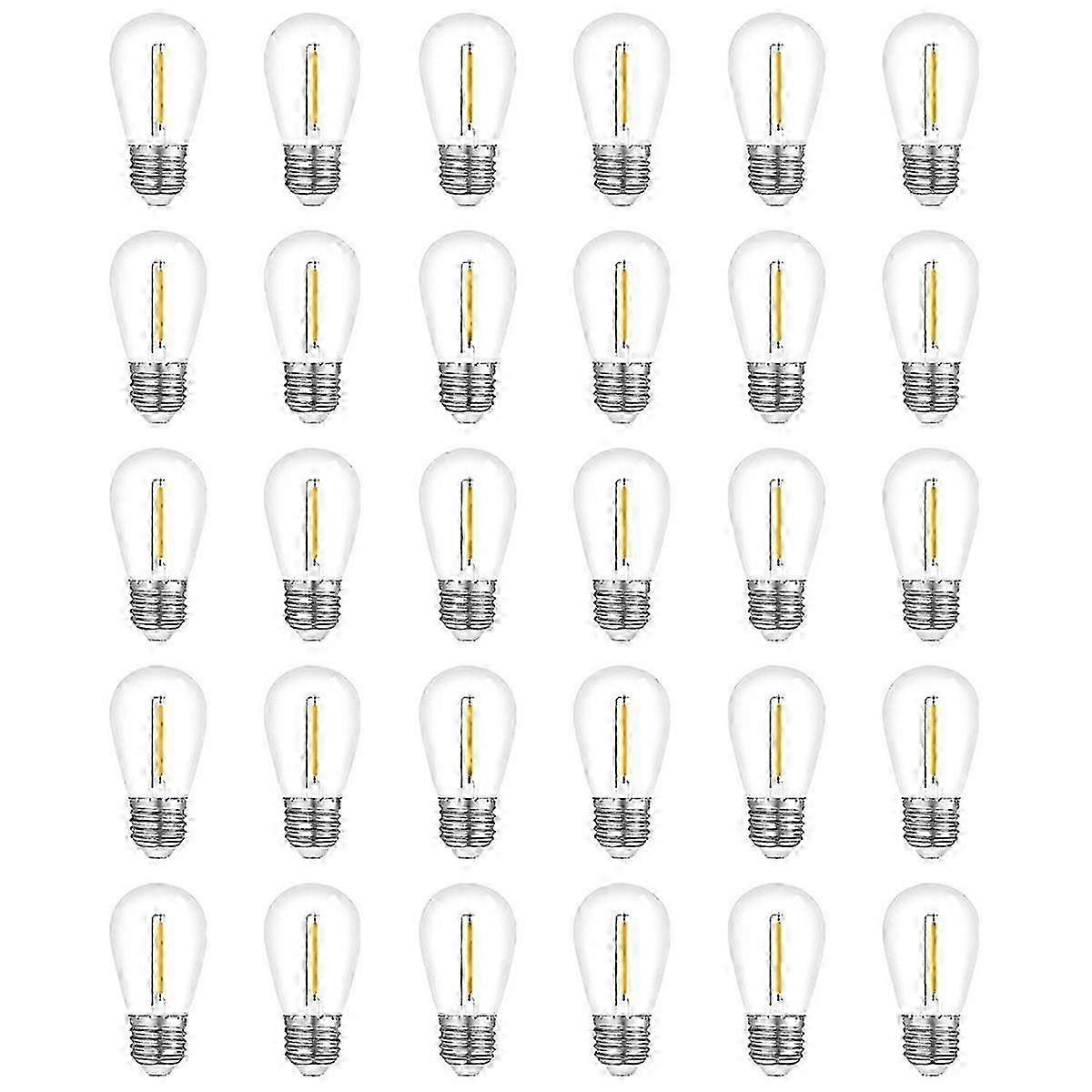 30-Pack Waterproof S14 String Light Bulbs, E26 Base Warm White Outdoor Replacement Bulbs