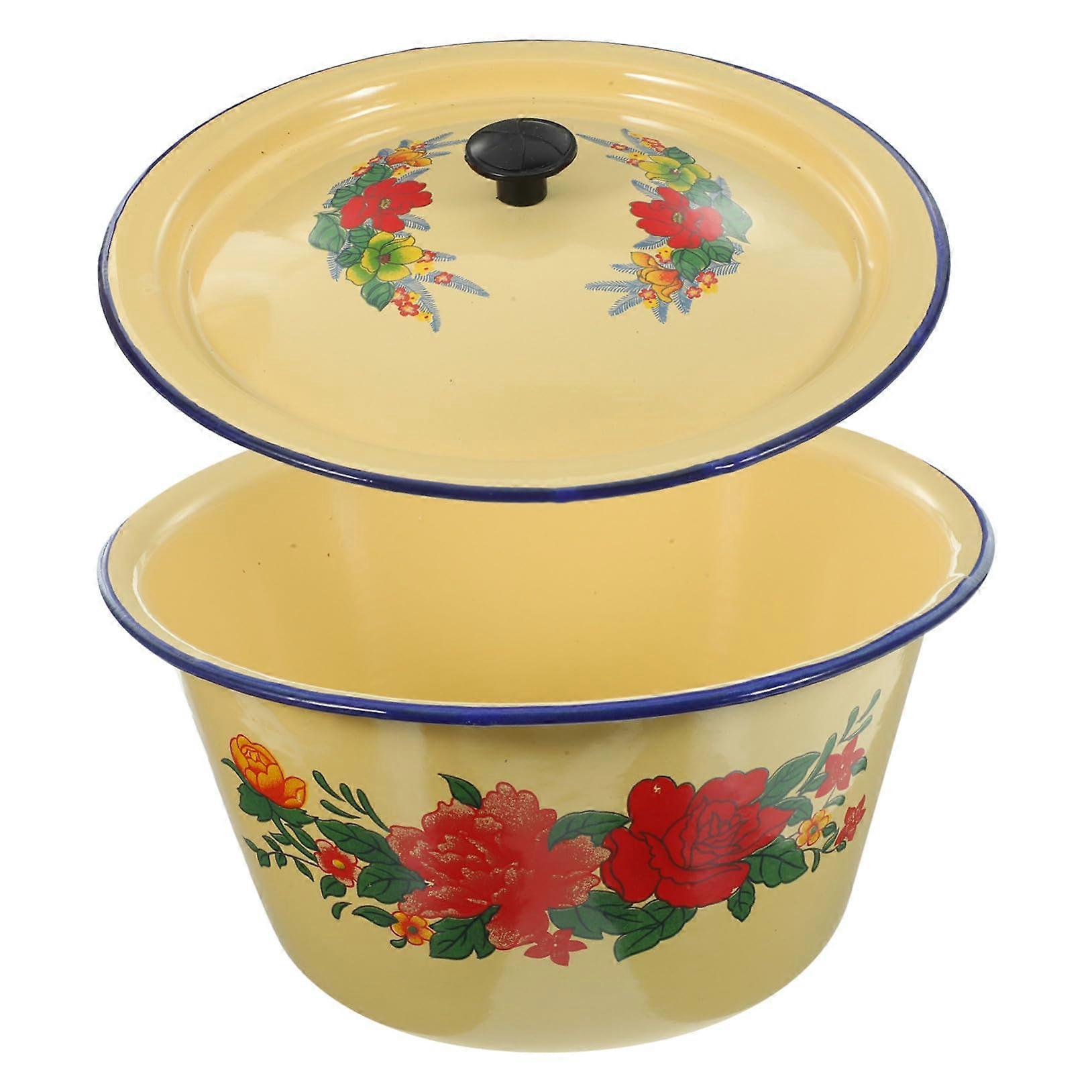 Enamel Basin With Lid, NonSlip Retro Enamelware For Kitchen Storage And Washing Hands And Food, Assorted Colors