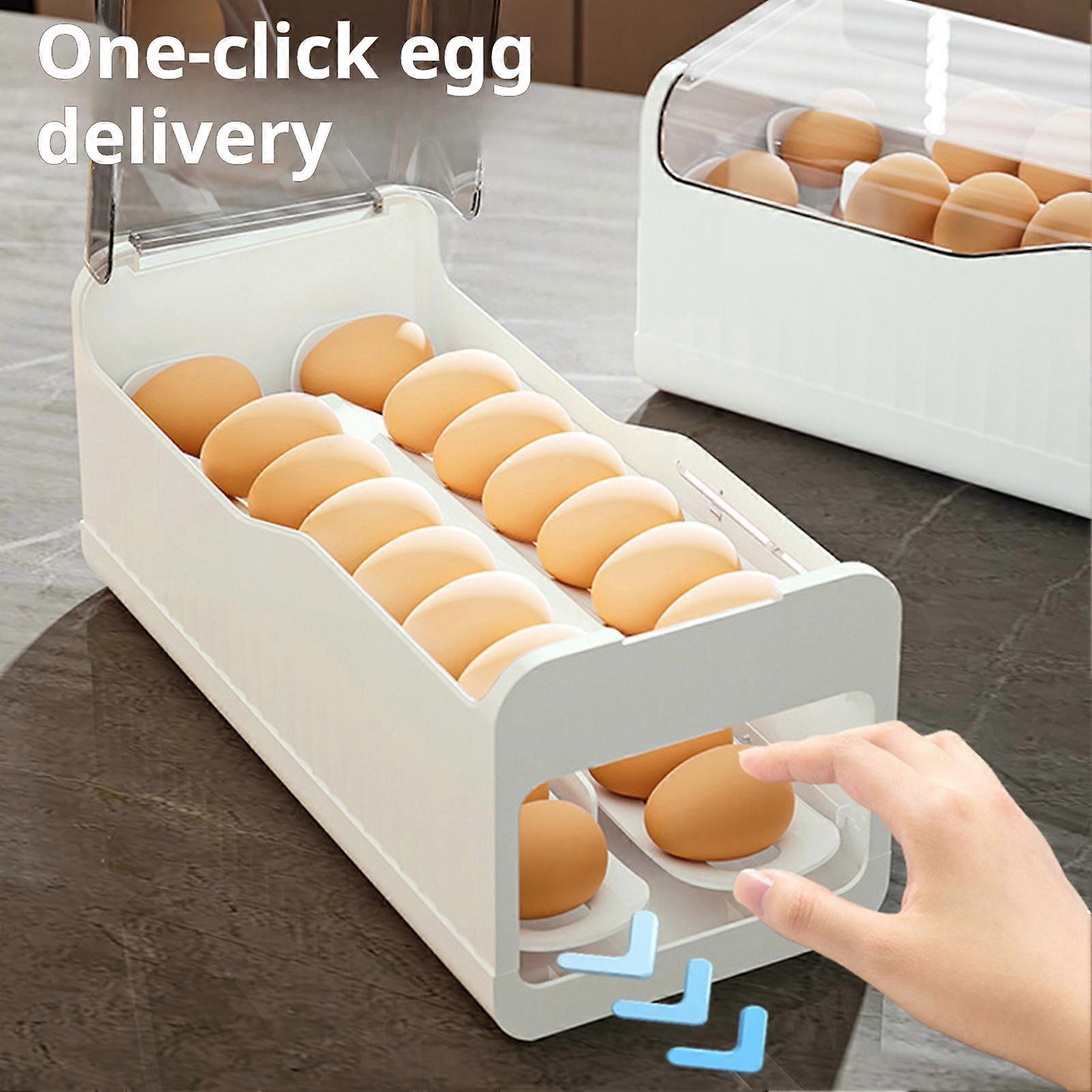 SUSUchens Refrigerator Egg Storage Box, 2-Layer Large Capacity, Stackable Design, Automatic Rolling, Kitchen Countertop Egg Organizer Tray, Clear