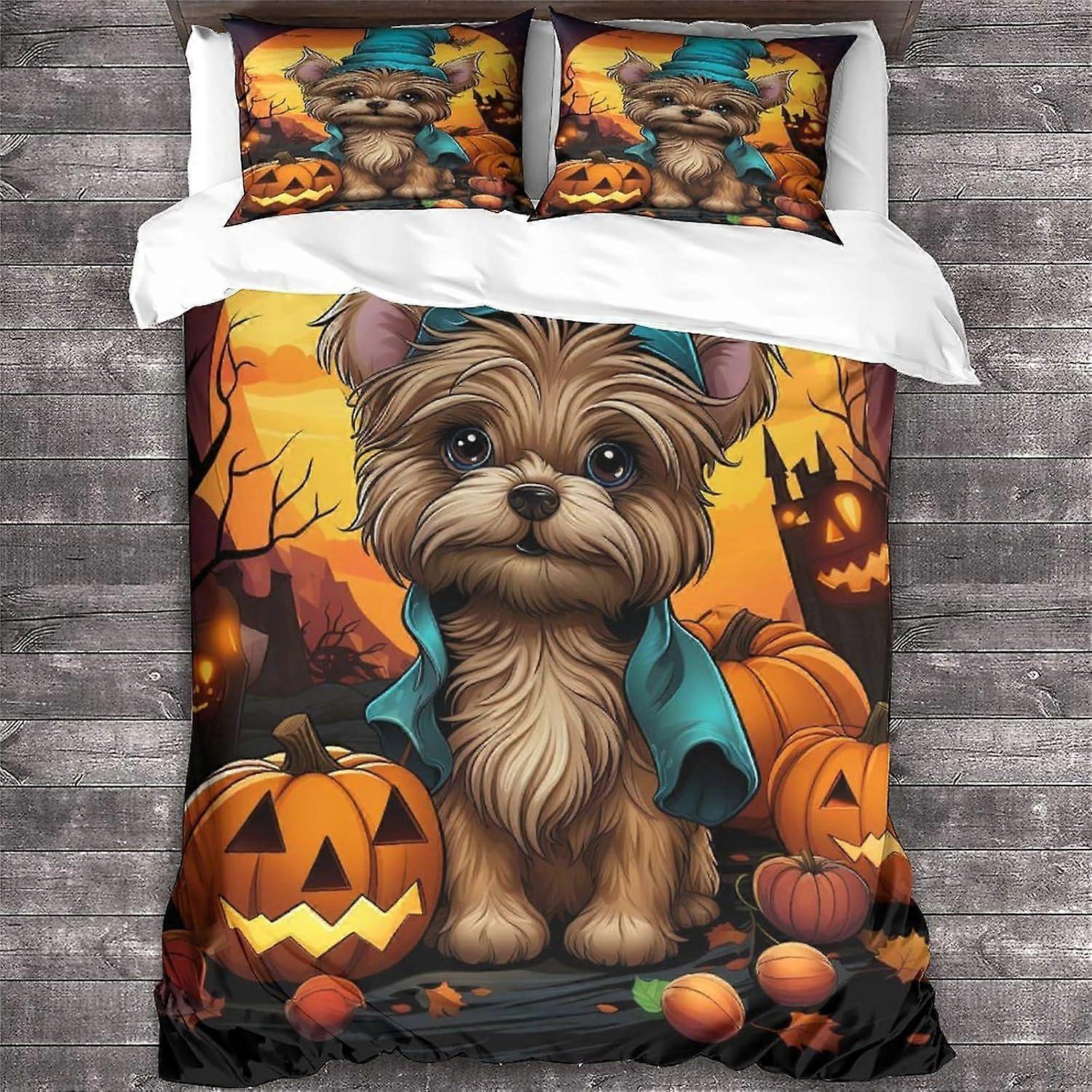LikeEj Dog Duvet Capa 3D Animal Printed Bedding Set 3Pcs Microfibra Halloween Colcha Capa com zíper Fechamento Duplo
