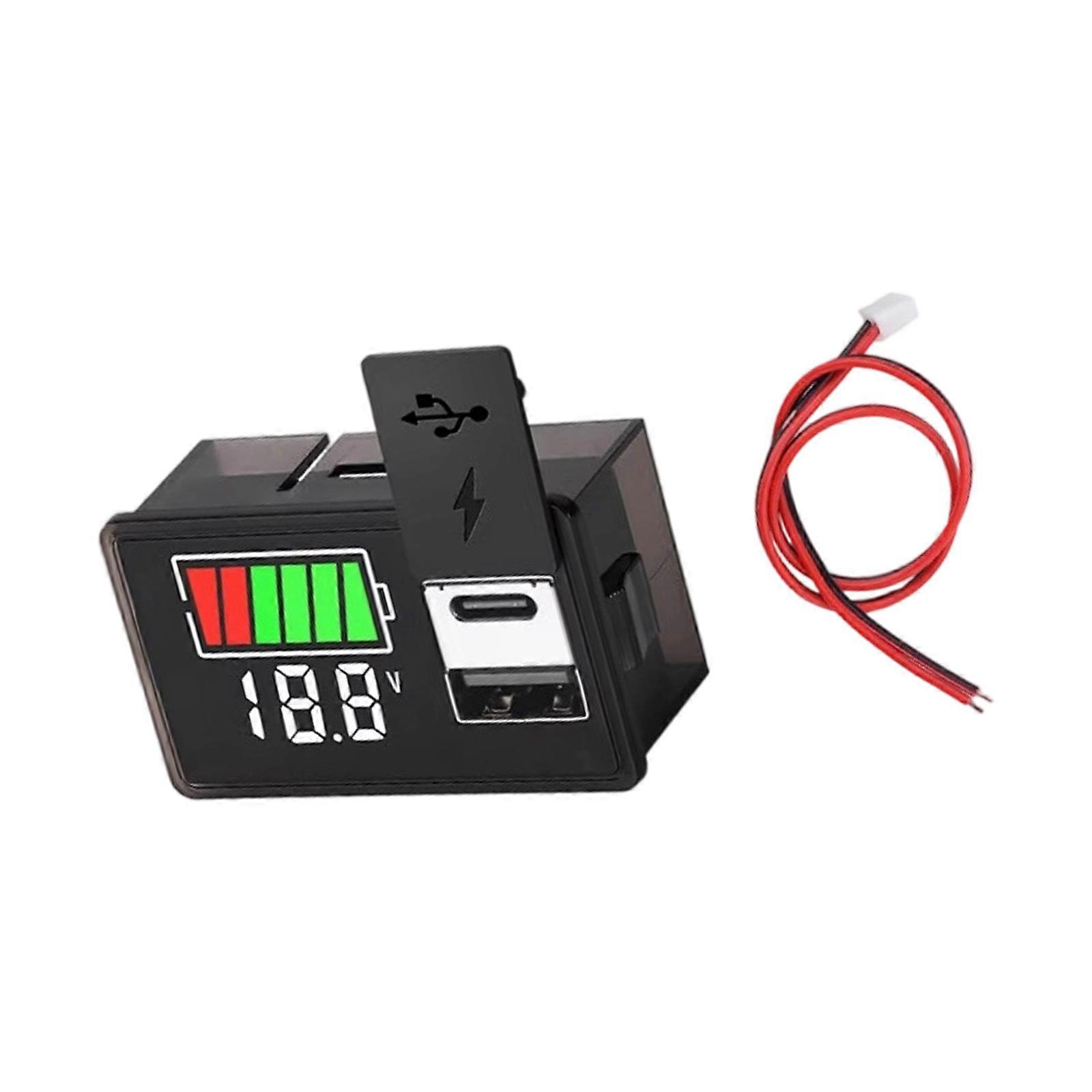 Automotive Battery Voltages Monitor With High Visibility LED Display USB C USB A Port Wide VoltageS Compatibility  White