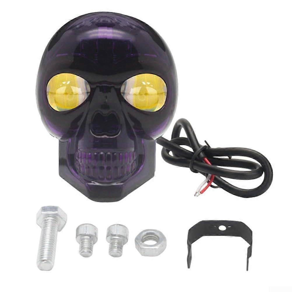 Motorcycle LED Fog Light Skull Design IP68 Waterproof Aluminum White Amber Modes Purple Shell