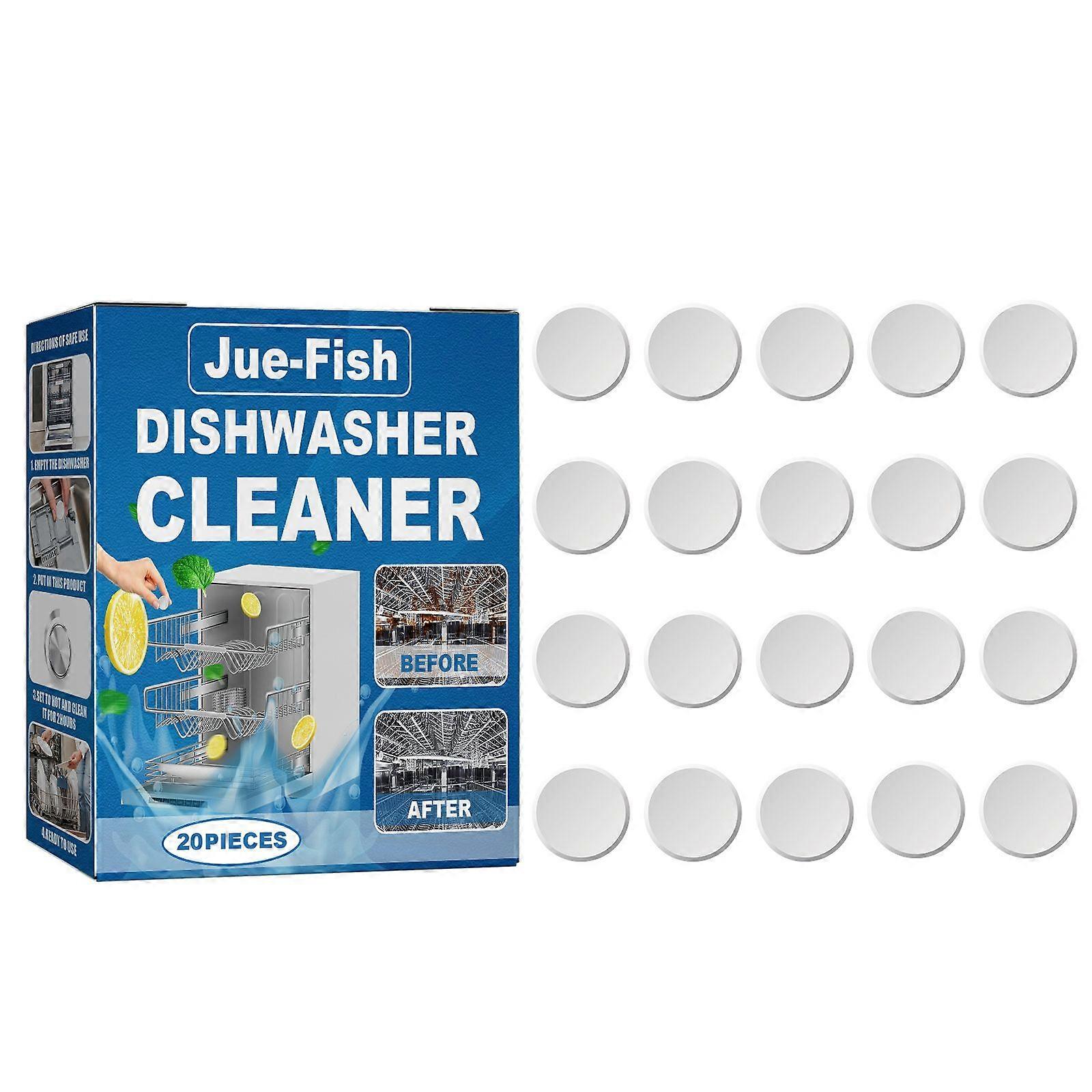 Jue-Fish Dishwasher Cleaning Sheets, 20 pieces, for countertop, built-in, and drawer dishwashers, specifically designed to remove stains and grease.