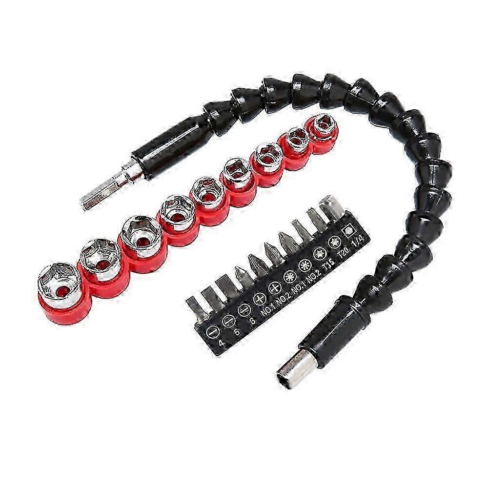 295mm Flexible Extention Enhanced Soft Drill Electric Screwdriver Bit Set with 10 Hex Bits and Bits (5mm - 13mm)