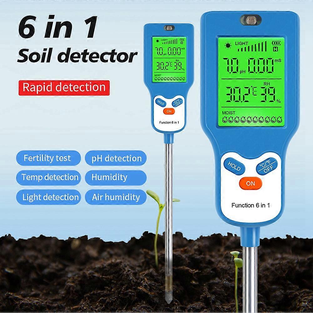 6-in-1 Soil Tester Multi-Function Digital Soil PH Meter Large Screen Digital Display Test Value PH Meter