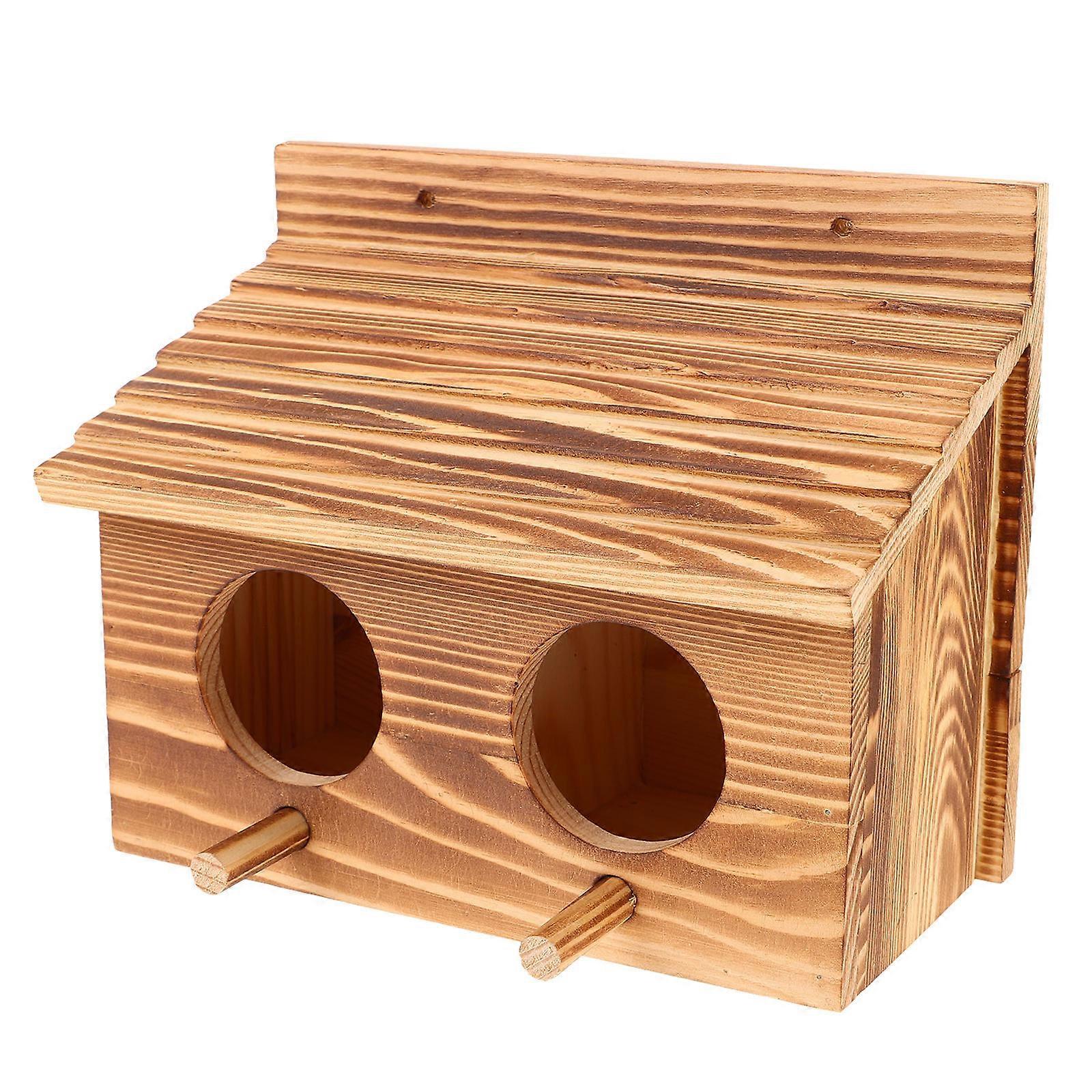 Nesting Box For Parrots With Dual Entry Design Providing Shelter And Breeding Support In Light Brown Wood 1Pack