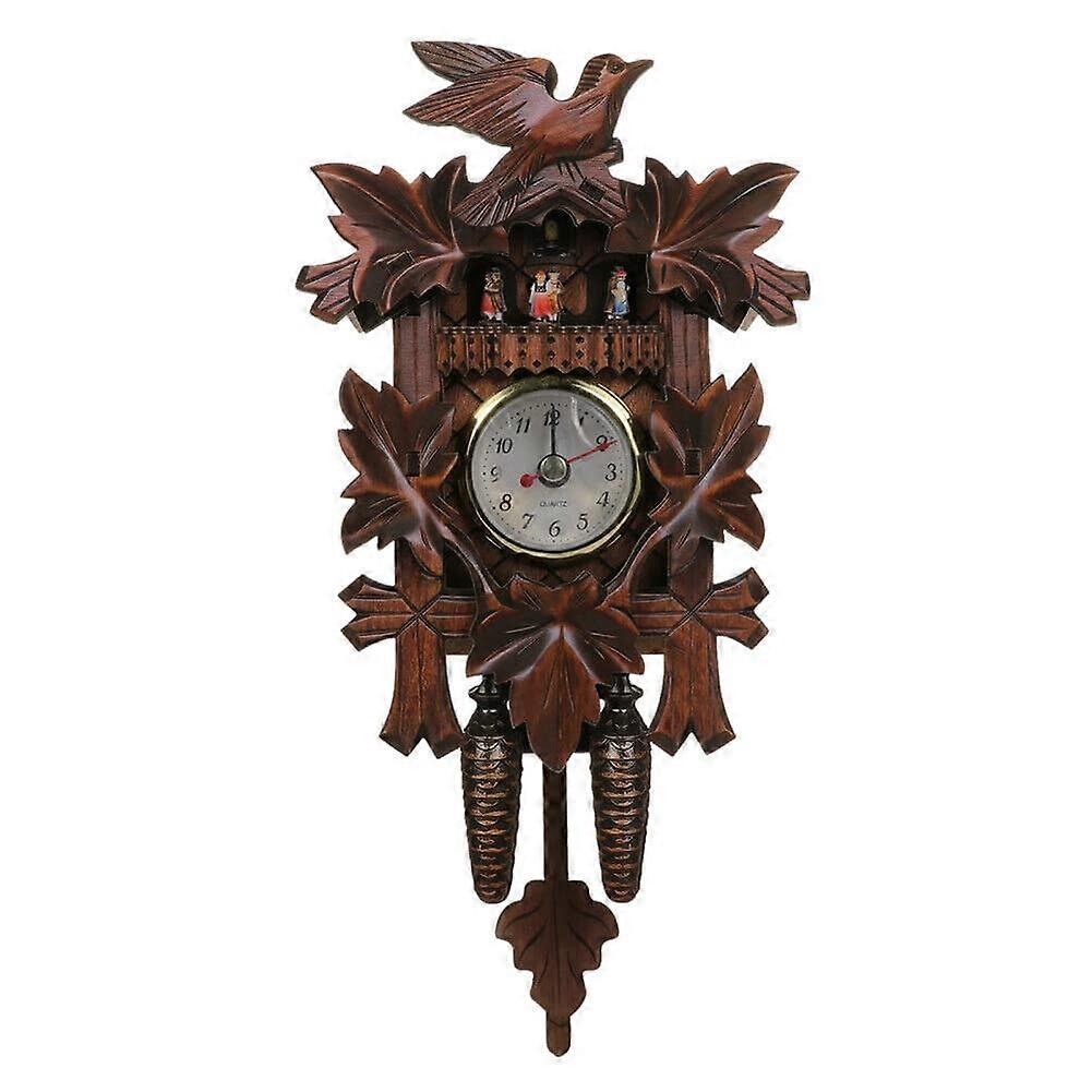 Vintage Wooden Cuckoo Wall Clock with Accurate Timekeeping, Coffee Color Rustic European Style