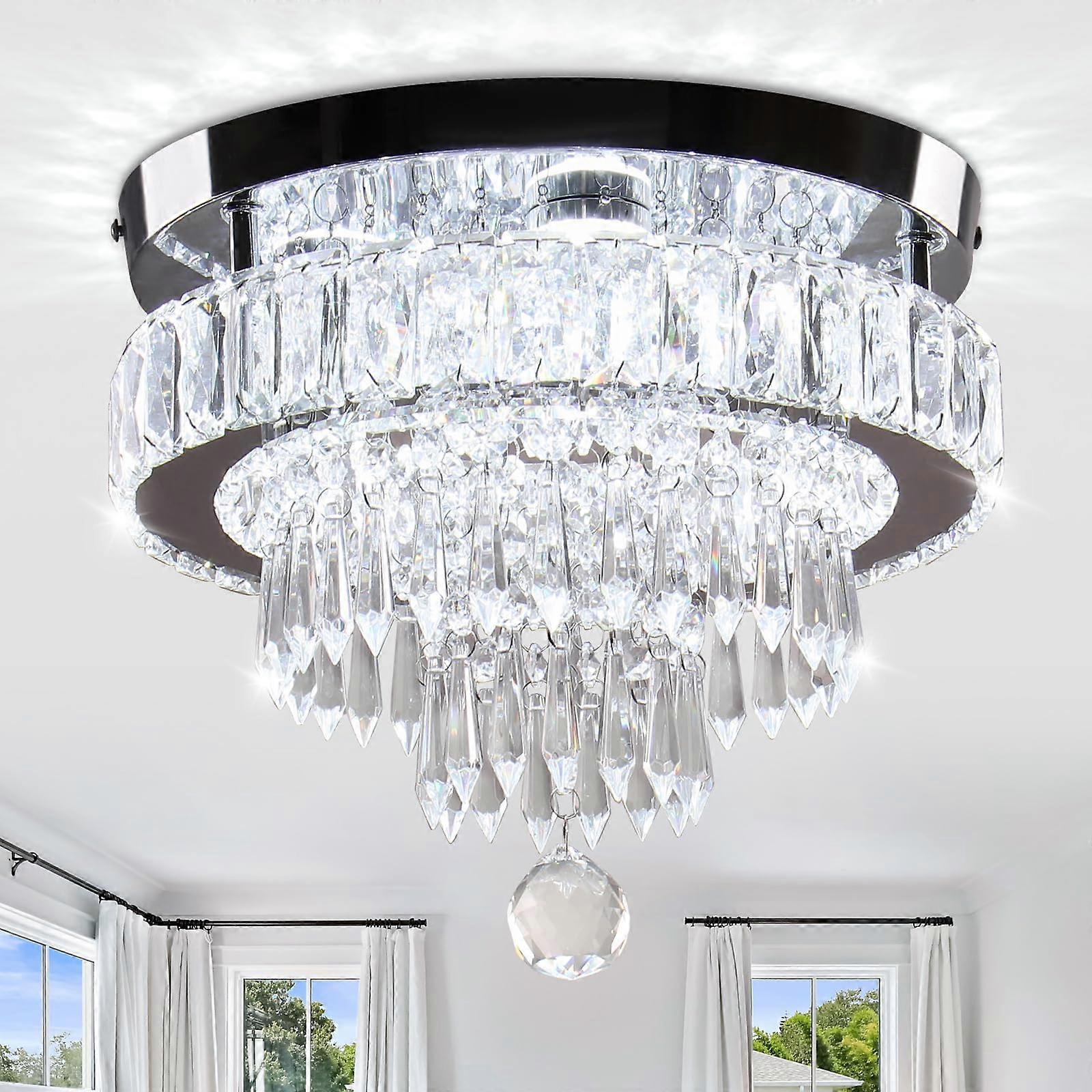 11.8 Inch Modern LED Crystal Chandelier Flush Mount Chrome Ceiling Light, Energy Saving Elegance
