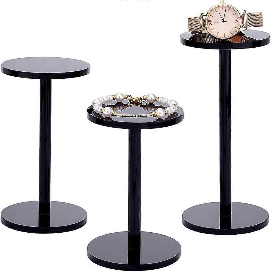 3pcs Acrylic Display Riser 3 Sizes Black Barbell Pedestal Display Riser 4.7~6.4 Inch Long Round T-Shape Display Rack for Collectibles Perfume Jewelry 