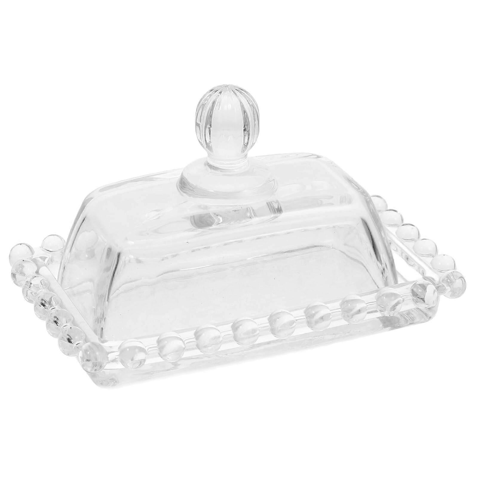 Glass Butter Dish with Handle and Lid Keeps Butter Fresh Elegant NonSlip Base for Kitchen Countertop