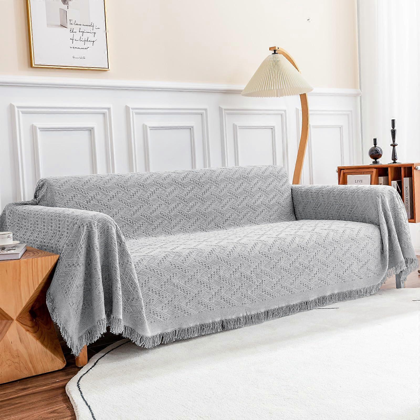 XLarge Light Grey Sectional Couch Cover – Geometrical Jacquard Sofa Protector for Dogs