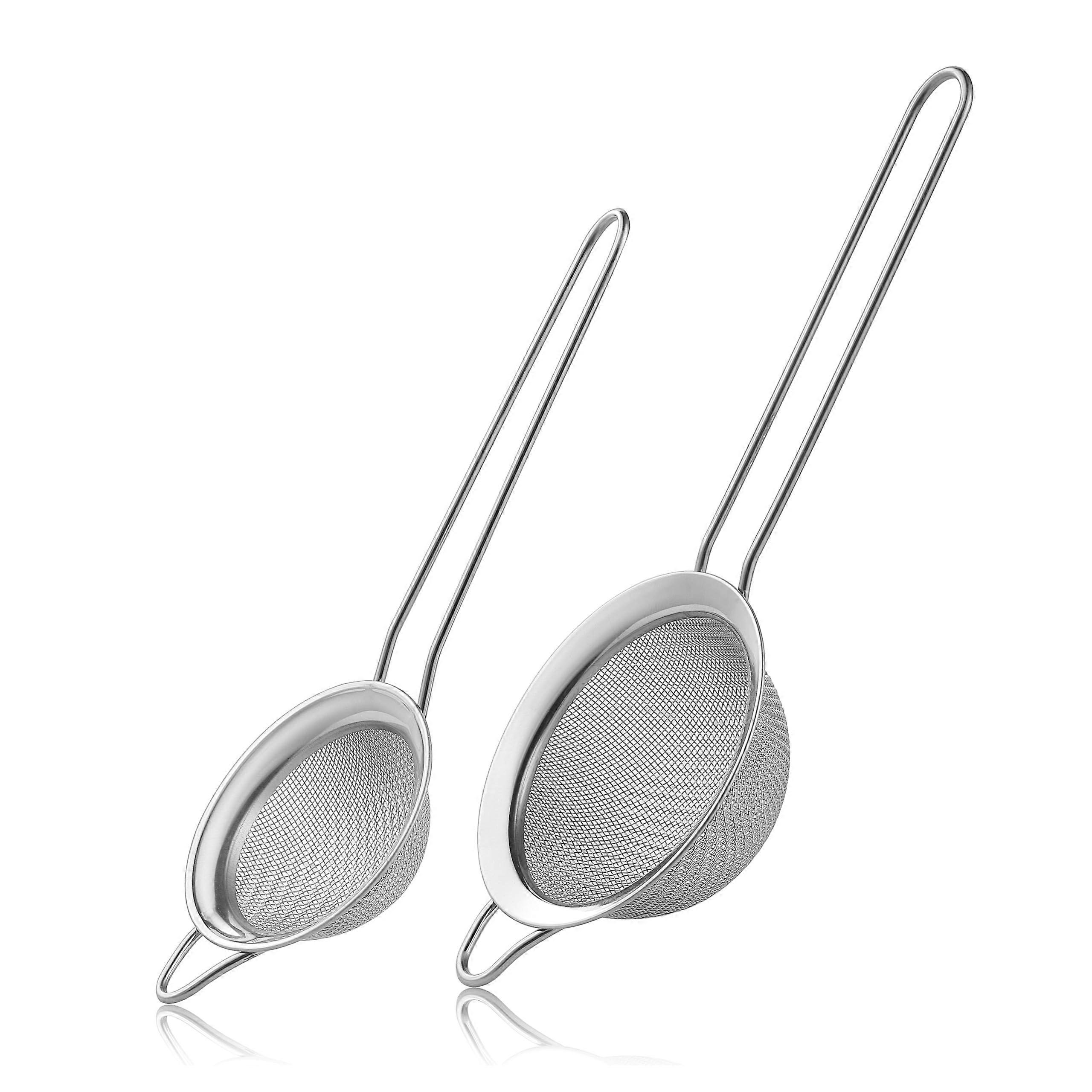 2 Pack Fine Mesh Strainer Set, Stainless Steel UltraFine Sieve with Long Handle for Tea, Cocktail, Baking