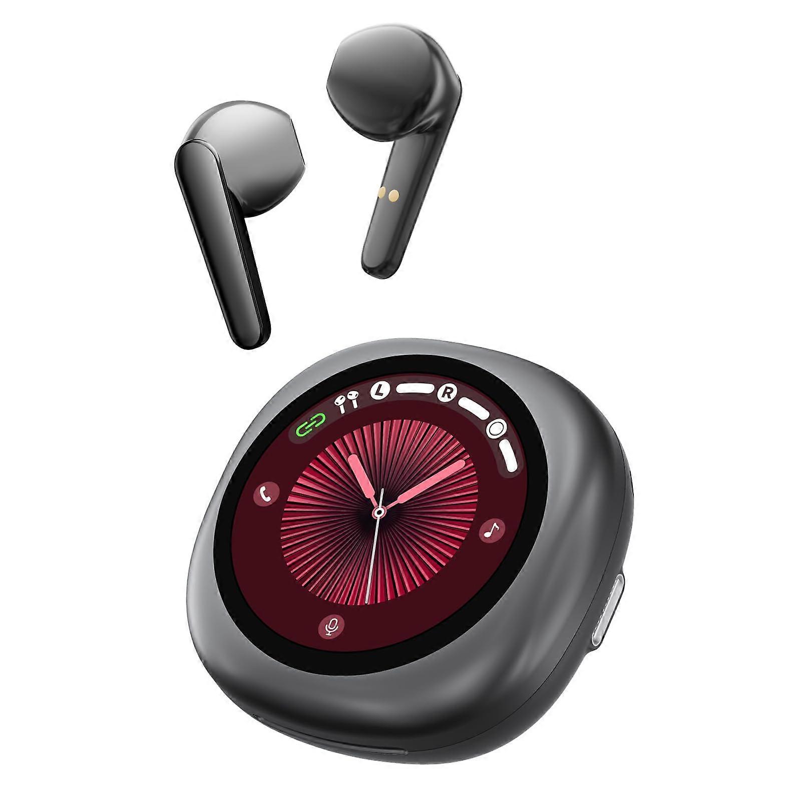 Touch Screen Earbuds Bluetooth 5.4 Wireless LCD Touchscreen Case AI Language Translator For iPhone Android Black