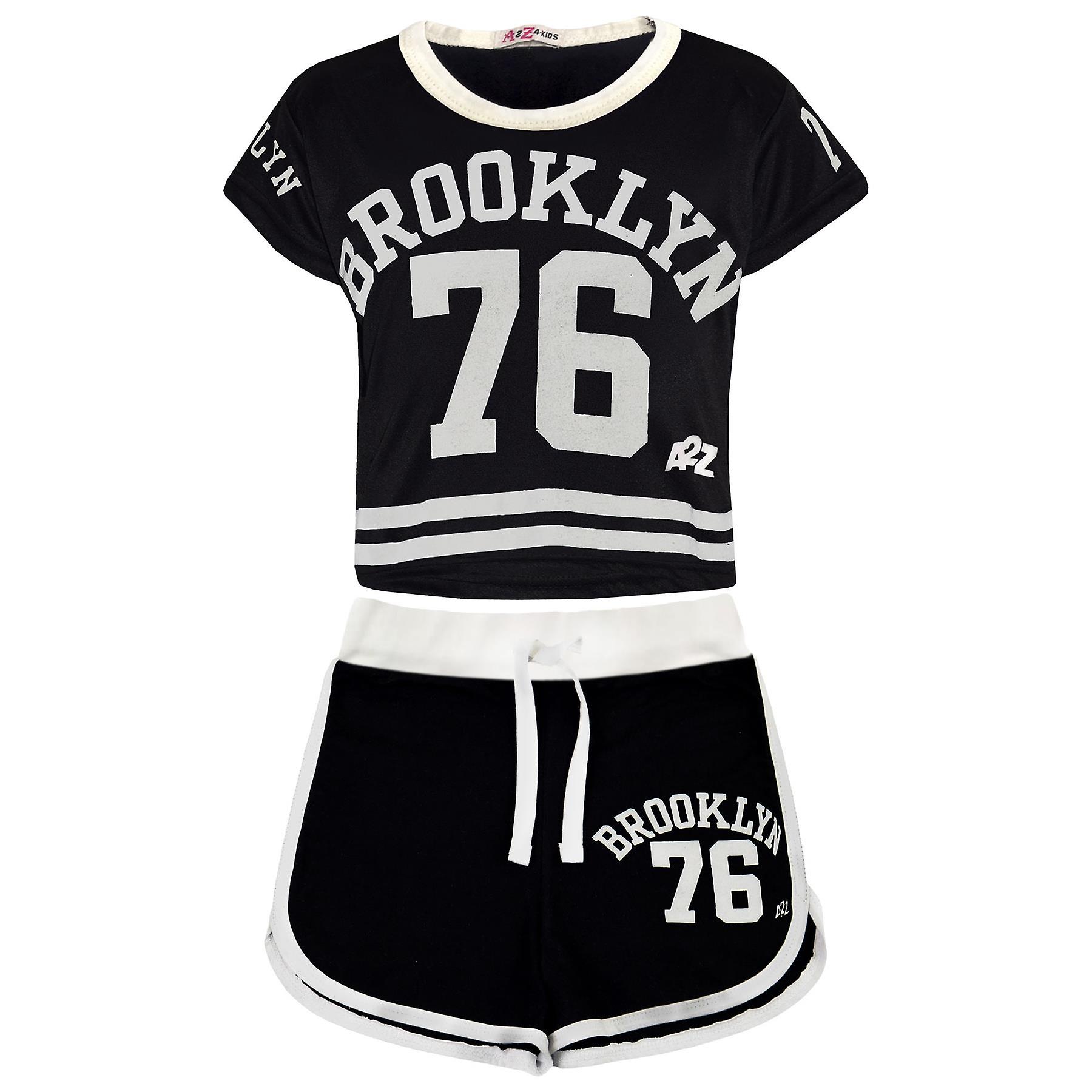 Girls Black Brooklyn 76 Print Shorts Set