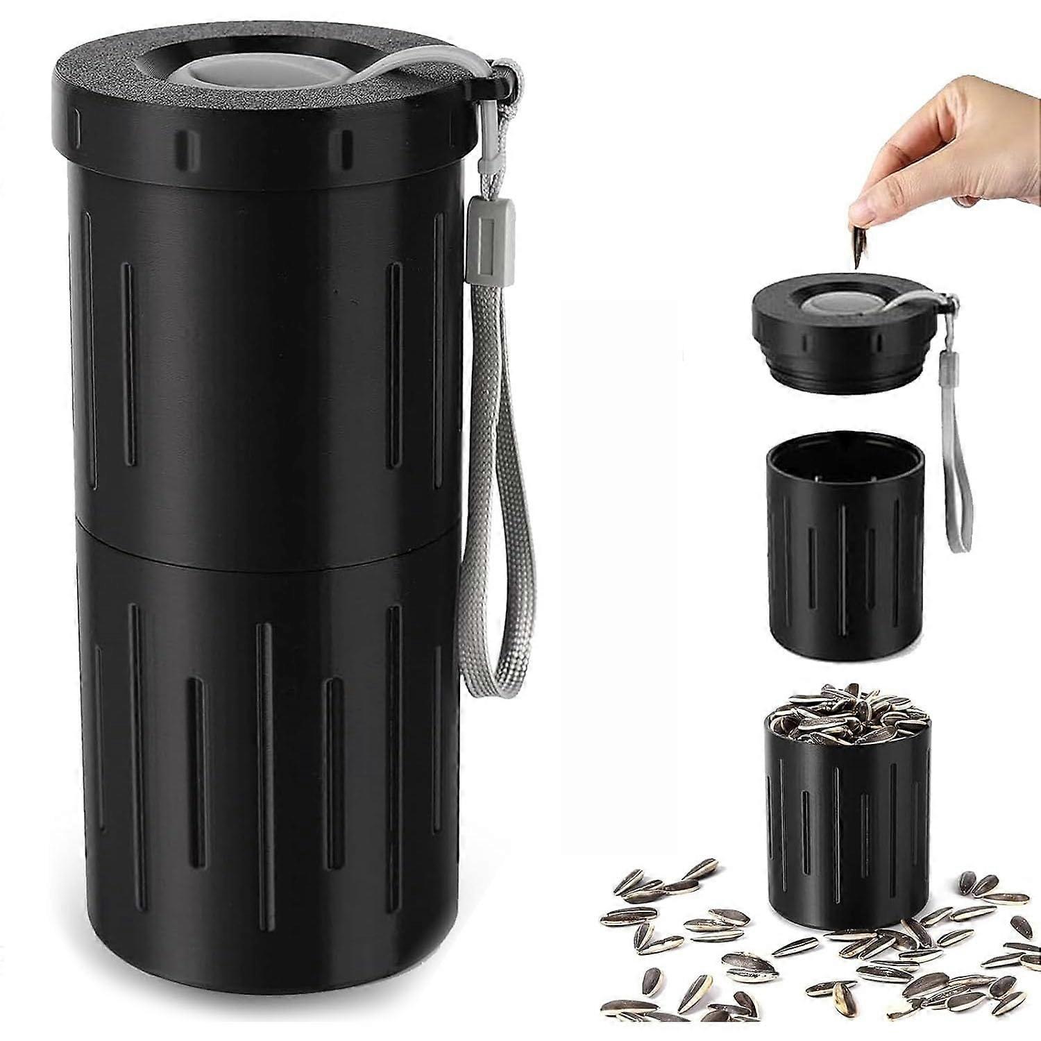Sunflower Seed Spit Cup with Dual Chamber Design, Mess Snack Container for Travel and Car, Black