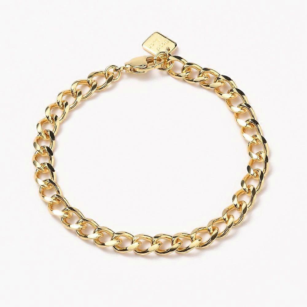 Brass Cuban Link Chain Bracelets with Lobster Claw Clasps Long-Lasting Plated Word Good Luck Real 18K golden Plated 7-1/2 inch(19cm)