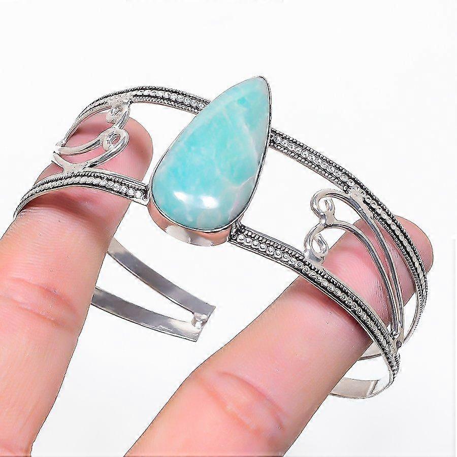 Natural Amazonite Gemstone 925 Sterling Silver Cuff Bangle Adjustable I8c42