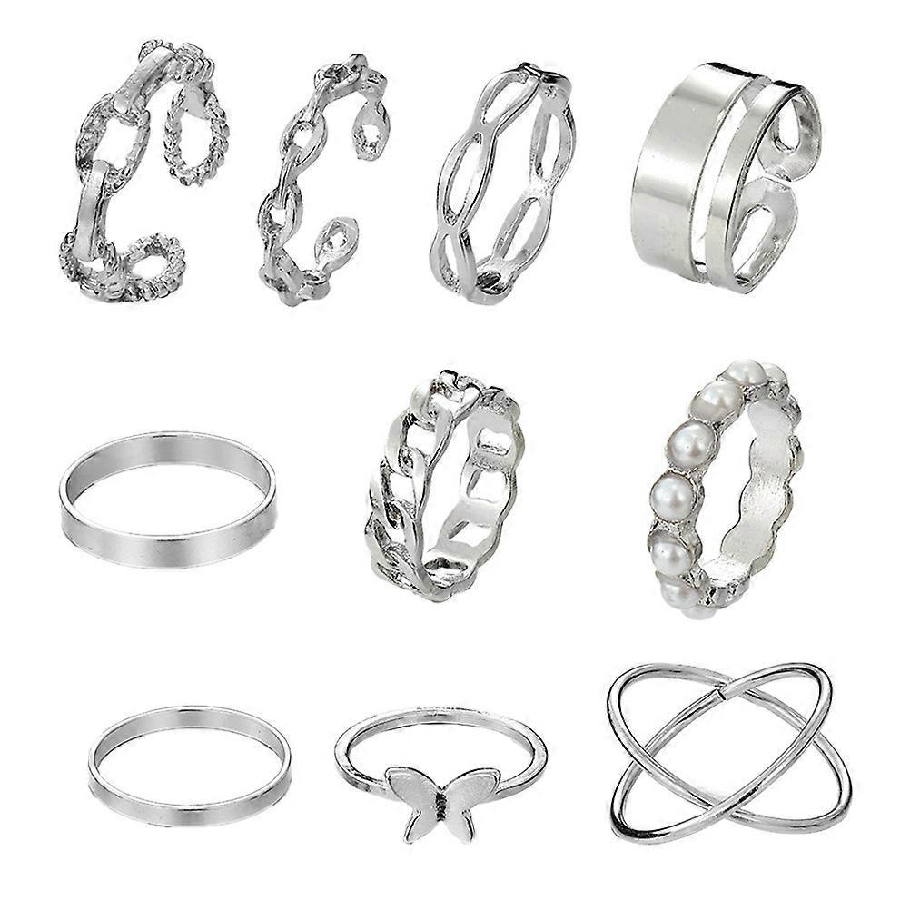 Stackable Fashion Rings with Smooth Surface for Decor Silver Alloy One Size Fits All