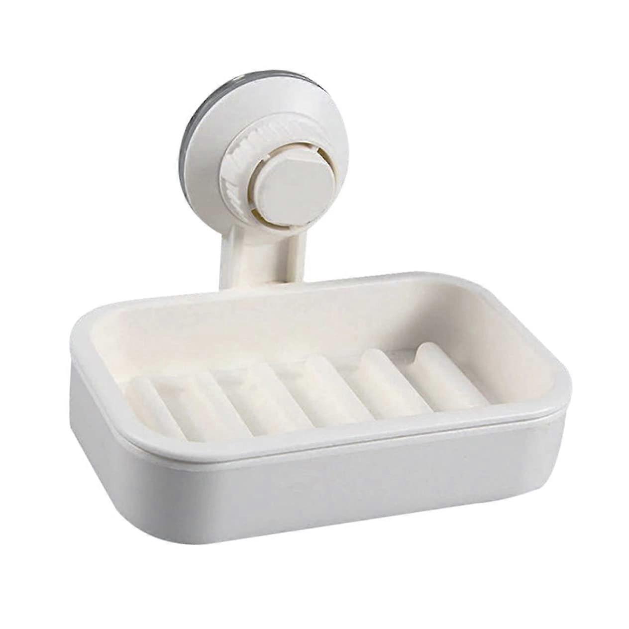 Suction Cup Soap Dish Wall Mounted No Drilling Vacuum Mount for Bathroom Kitchen Smooth Surfaces White