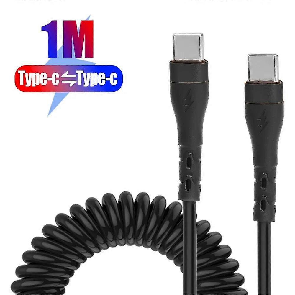 PD120W Dual Type C Spring Cable USB Type C Fast Charging 1m-1.8m Retractable Data USB C To Type C Cable For iPhone 15 Android