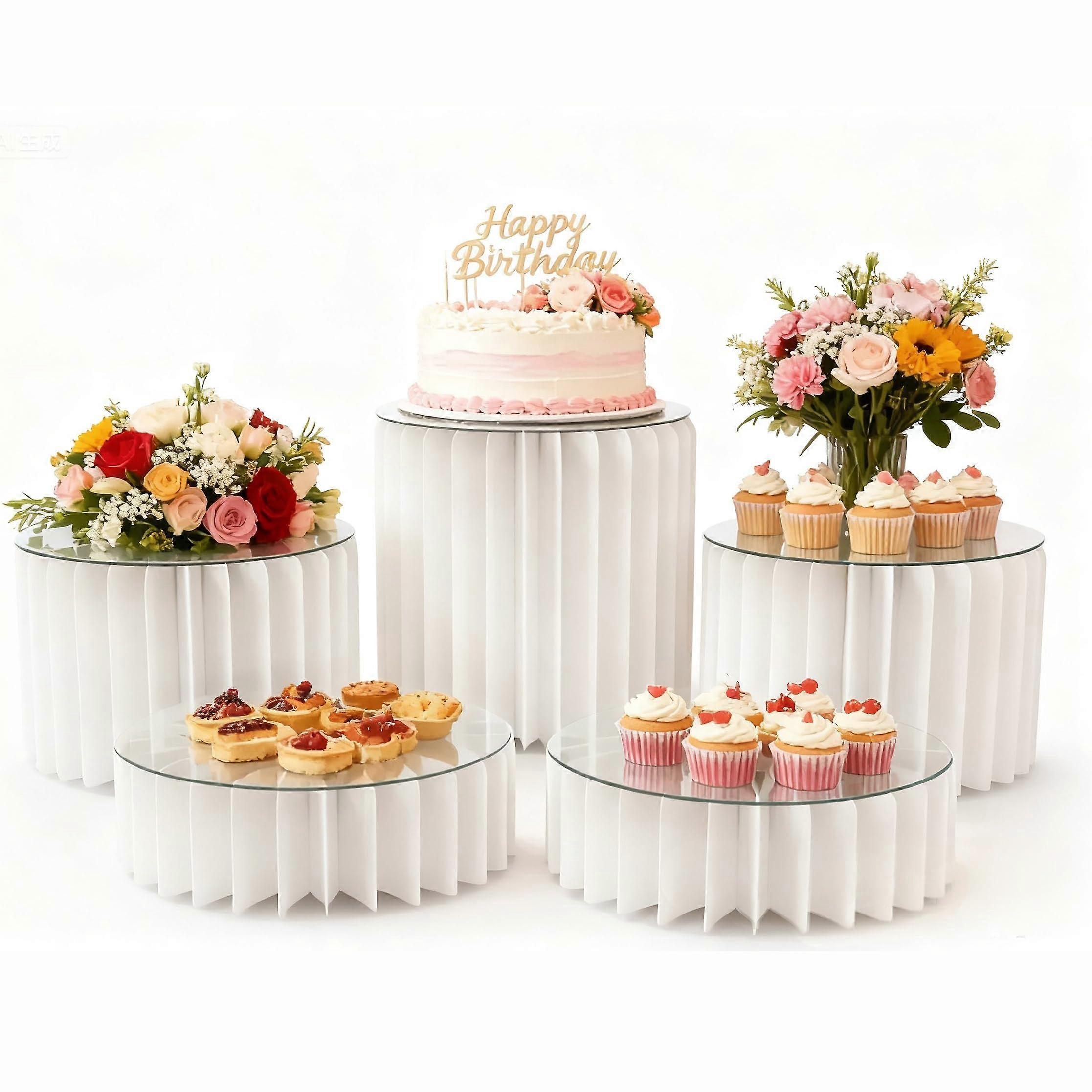 5 Pcs Buffet Table Risers MultiTier Cake and Cupcake Stand Set White Dessert Display for Parties