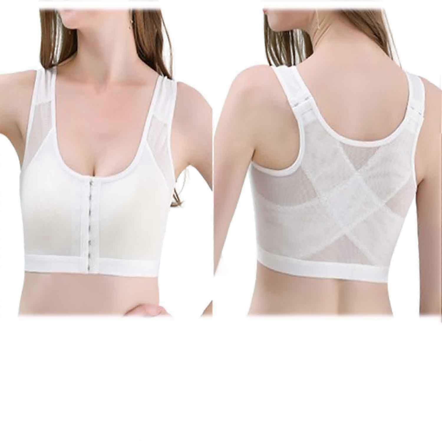 Posture Corrector Bra Wireless Front Closure with  Side Wing Plus Size Adjustable Support 2pcs White