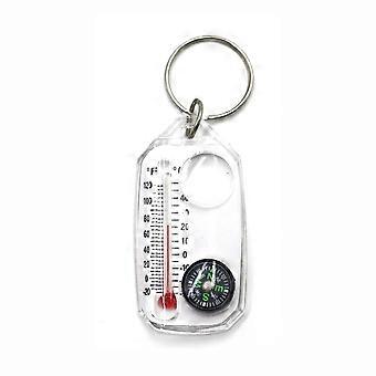 Portable 3-in-1 Function Mini Compass Keychain Fluorescent Compact Thermometers Durable Mountaineering Tool Outdoor
