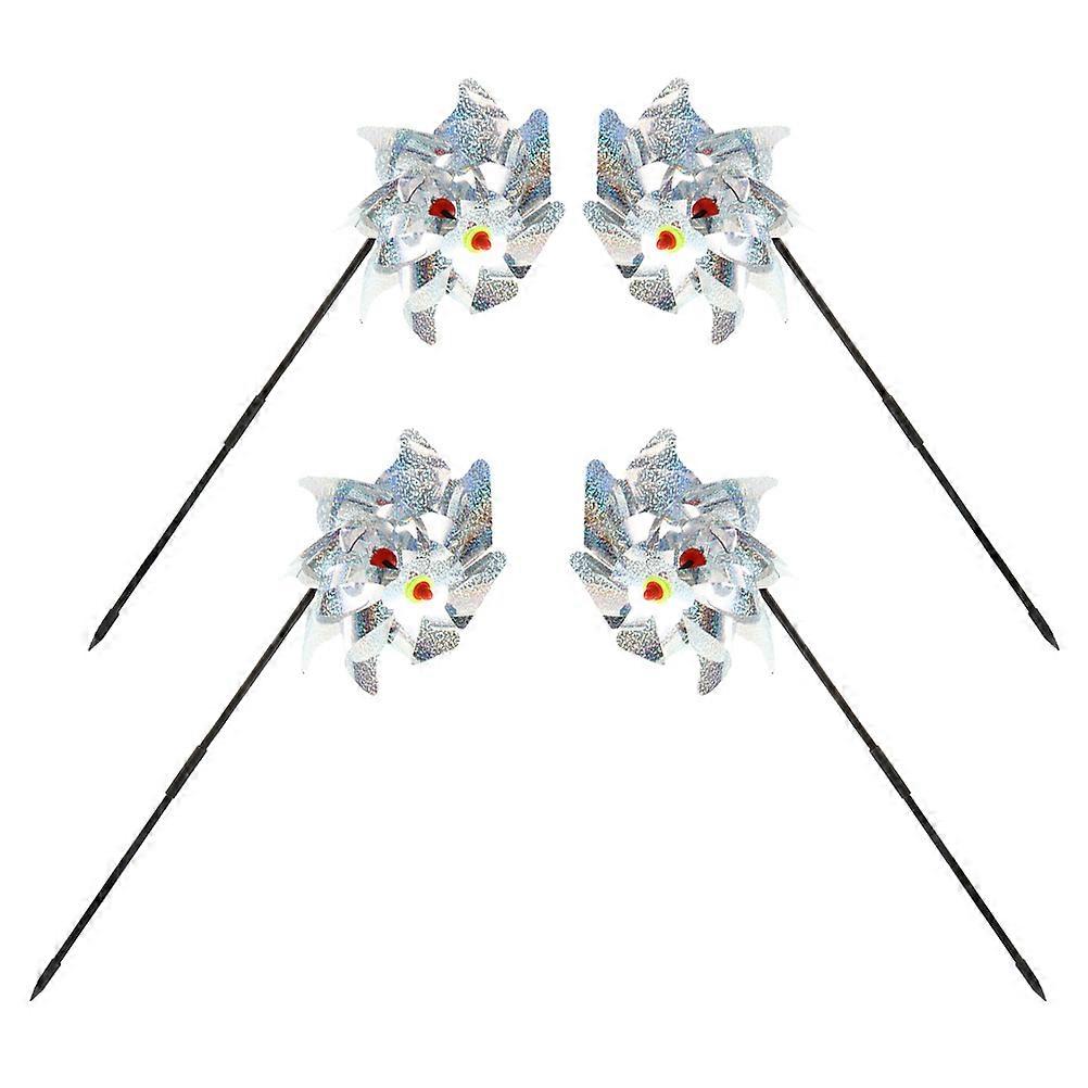 Plastic Bird Scaring Windmill Pinwheels for Yard 4Pcs Silver