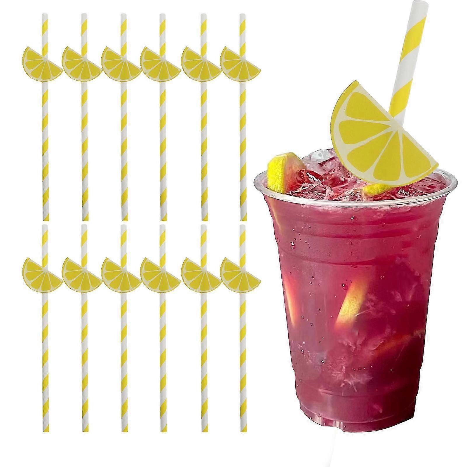 Beach Theme Paper Drinking Straws Yellow 30Pcs