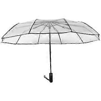 Clear Automatic Folding Umbrella, Transparent Lightweight PVC Rain Umbrella, One-Touch Open Close, Portable Quick-Dry, Compact for Travel Daily Use