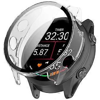 For Garmin Forerunner 570 47mm Plastic Protective Case + 9H Glass Transparent