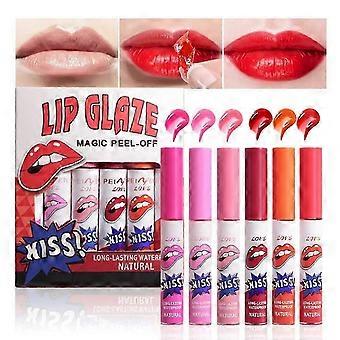 6 kleuren Magic Peel-Off Lip Glaze Set, Waterproof Magic Color Lip Tint Stain Liquid Lipstick, Peel Off Lip Stain Set, Anti-Stick Cup