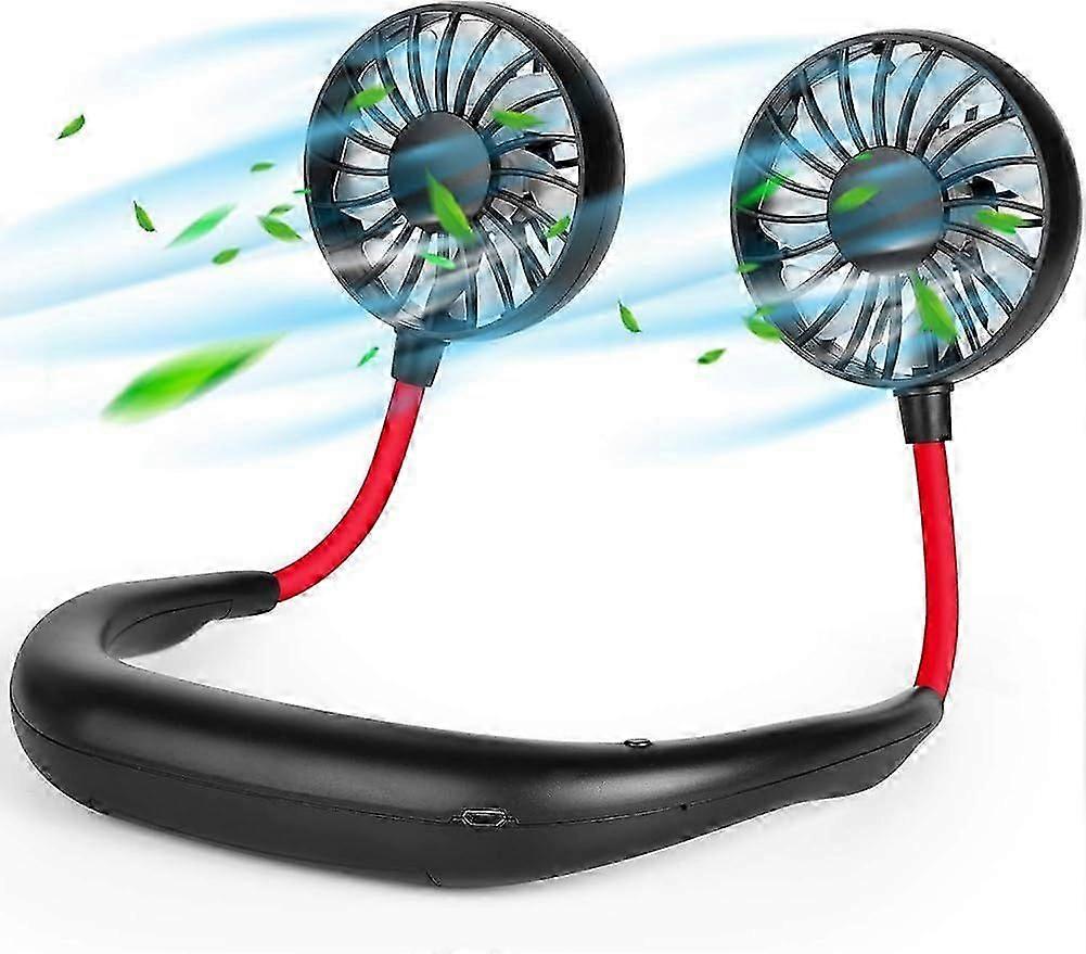 Ventilateur de cou portable, alimenté par USB, silencieux, 3 vitesses, têtes de ventilateur rotatives à 360°, autonomie de 4 à 8 heures, idéal pour les sports de plein air, les voyages et le camping.