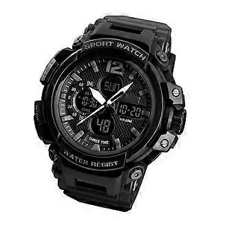 1343 Mode Herren Militär Sportuhr Analog Quarz LED Digitaluhr 50M Wasserdichter Kalender Chronograph Mann Outdoor Sportuhr (Schwarz)
