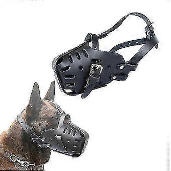 German Shepherd Malinois Muzzle, Leather Mouth Guard for Biting, Adjustable, Black - L