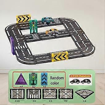 Magnetic City Road Track Car Set, Transformable Building Blocks with Small Car for Boys and Girls, Birthday Gift for Ages 3-14, Random Color