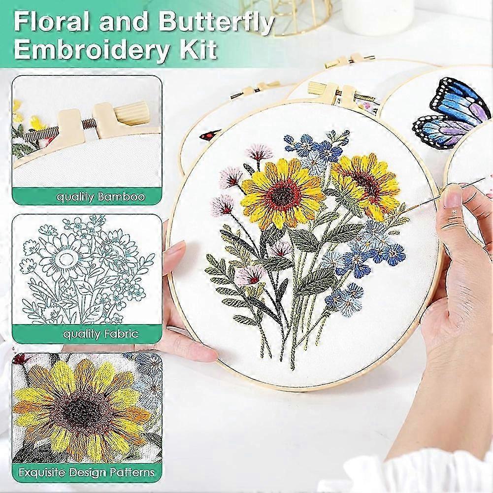 Embroidery Kit for Beginners: Complete Set with Patterns, Hoops, Scissors, and More