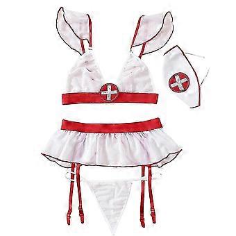 Sexy sykepleierkostymesett polyester spandex undertøy med strømpeholderskjørt camisole thong til Halloween cosplay nattklubb fest bryllupsreise rollespill