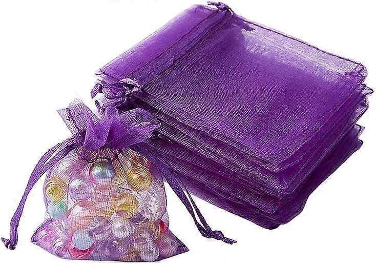 50Pcs Rectangle Organza Drawstring Bags Dark Violet 9x7cm